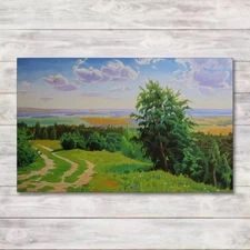Summer field landscape Original Oil Painting Soviet Ukrainian Artist Signed