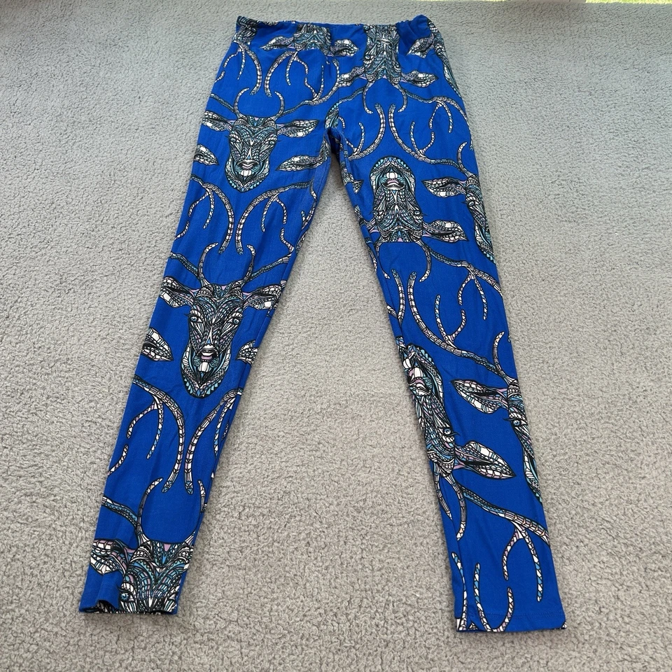 LuLaRoe 女式打底裤 TC 26X27 蓝色高腰鹿角 Mosiac 复古古怪 — 第 3/4 张图片