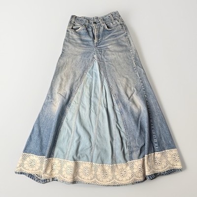 Original Vintage Levi s 70 s 80 s Style HandMade Patchwork Denim Skirt USA Made
