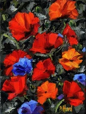 Original Oil Painting Of Red Poppy Flowers On Canvas 6”x8” 1.5” Edge Debra Hurd