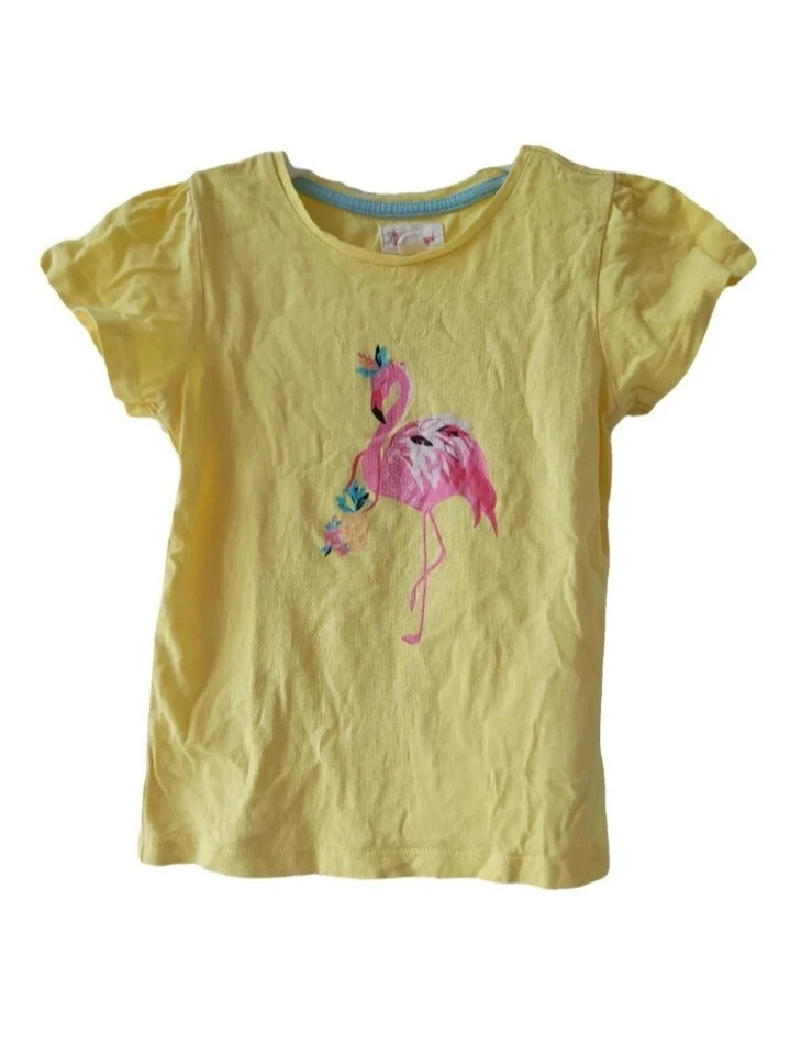 Gelbes Shirt mit Flamingoprint Gr. 104