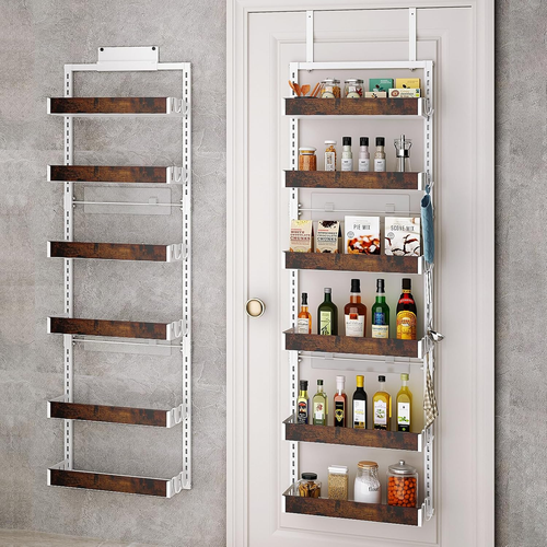 over the Door Pantry Organizer, 6-Tier Adjustable Wooden Basket Kitchen Pantry D