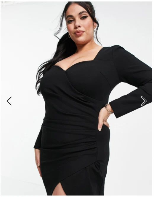 Plus Black Sweetheart Neck Long Sleeve Midi Dress