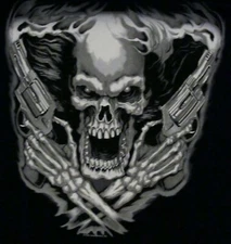 HOT LEATHERS Black T-shirt XL Assassin NWT Skull Skeleton Pistols Guns Biker