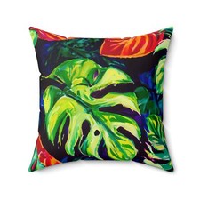 Spun Polyester Pillow - Painted Hawaiian Monstera  Home D cor, Floral Design