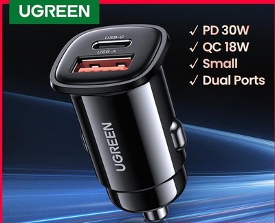 Ugreen USB Car Charger 30w Quick Charge 4.0 Qc4.0 Qc3.0 Pd Type C Fast Car USB 