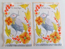Fabric Cotton 2 Squares Bird, Flower Pic size 7 5/8" L x 5" W Quilt Sewing