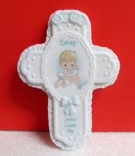 Precious Moments CALEB Baby Boy JESUS LOVES ME Personalized Cross Wall Hanging