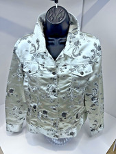 Savion Satin Jacket Women Petite L Silver Black Dragon Embroidery LS