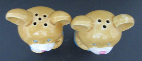 Vi ntage Lefton TEDDY BEARS in Blue Overalls Salt and Pepper Shakers Japan - Picture 4 of 7