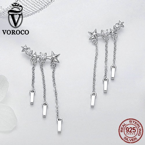 Voroco 925 Sterling Silver Dangle Earrings Meteor Stars Charm CZ Women Jewelry - Picture 4 of 6
