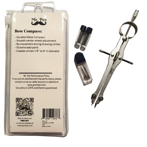 Mr. Pen 4" Metal Bow Compass circles 1/8" to 8" Excel Nonstop Extra Lead - Picture 5 of 7