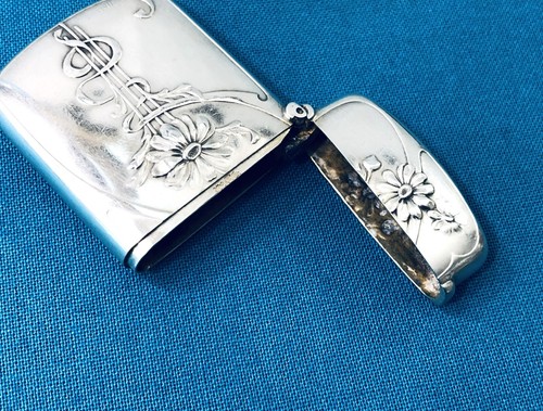 ancien pyrogène / boite étui à allumettes ART NOUVEAU argent massif signé OFFNER - 第 9/13 張圖片