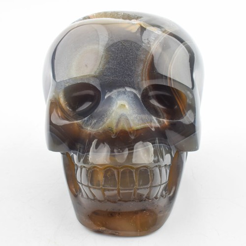 4.5" Natural Hand Carved Geode Agate Skull,Home Decor,Crystal Healing,1096g - Picture 2 of 9