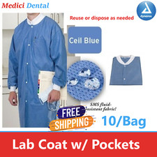 Dental Medical Triple-layer polymer Lab Coats, 3 Pockets, Blue, Unisex, 10/Pk