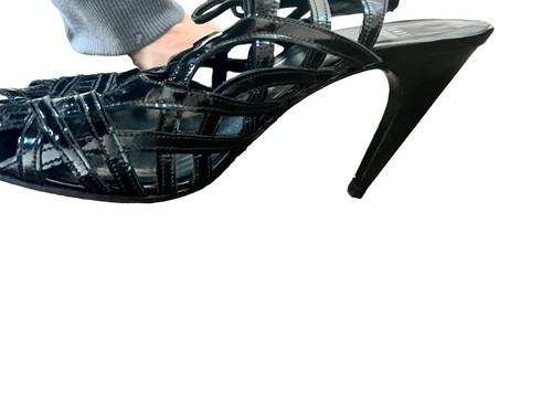 Stuart Weitzman Black Patent Leather Cage Lace Up Slingbacks Sandals 8 - Picture 21 of 21