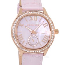 Michael Kors Sage Womens Rose Gold Pave Crystals Watch, Pink Leather, MOP Dial