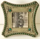 Antique Emerald Green Jeweled E & Jb Empire Art Gold Picture Frame Clock Holder