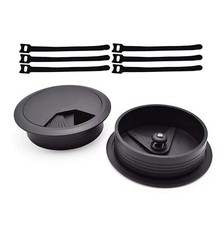 3-1/8 Inch 80mm Black Wire Grommets and Cable Ties Kit ABS Plastic Desk Hol...