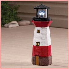 Solar Lighthouse Statue Outdoor Spinning Guiding Light Lawn Patio Garden Decor