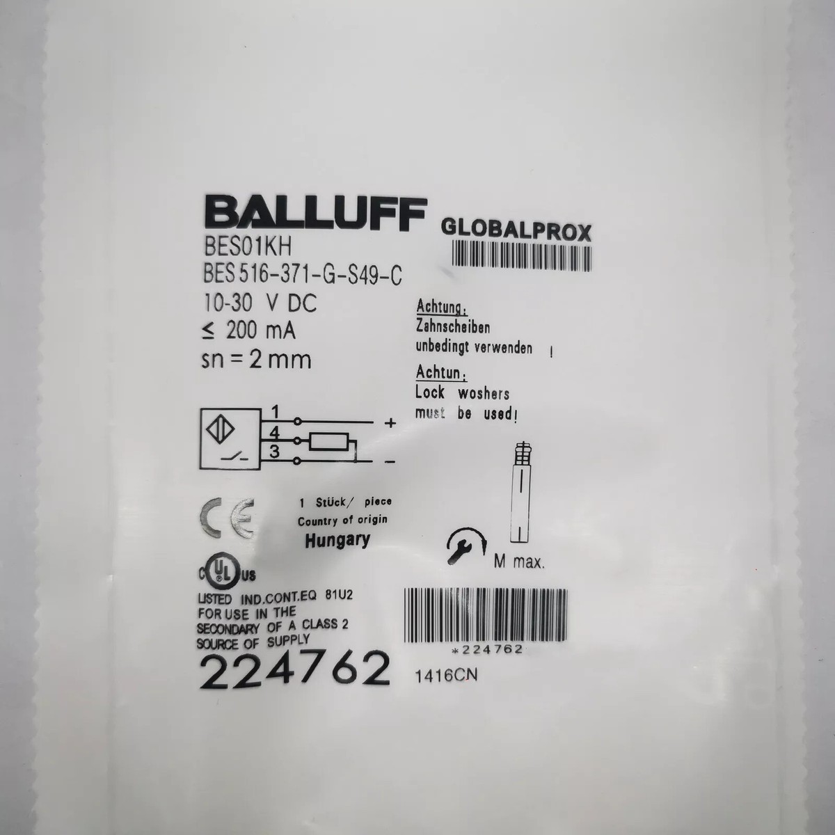 Sensore Induttivo BALLUFF BES 516-369-G-SA10-S49-00,32 (BES0371) - Nuovo