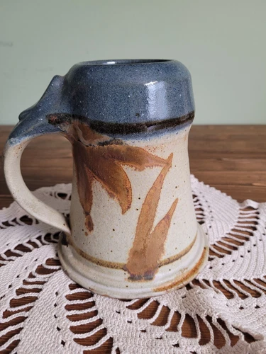 Hand Thrown Studio Art Pottery Coffee Mug stein Signed large