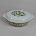 Vintage Pyrex Oval Casserole 2-1/2 Quart #045 Spring Blossom Green with Lid