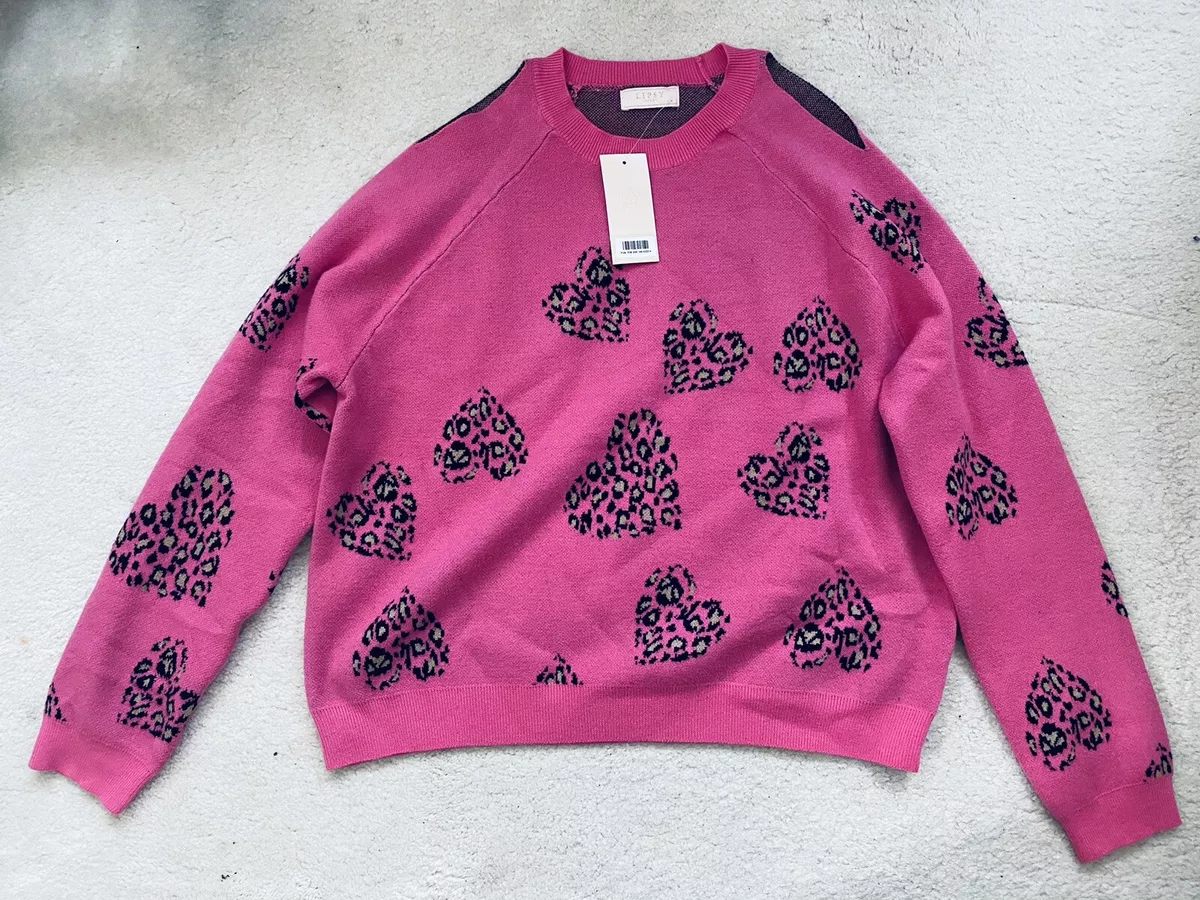 NEW Girls Pink Animal Heart Print Cold Shoulder Jumper Age 15 16