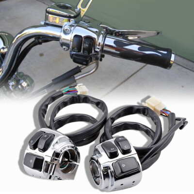 2*Chrome 1'' Handlebar Control Switches+ Wiring Harness For Harley Sportster Dyna