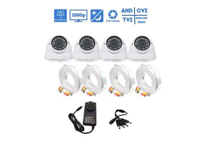 4 Pcs HD Dome Security Camera Video Power Cable and Power Adapter with Splitter