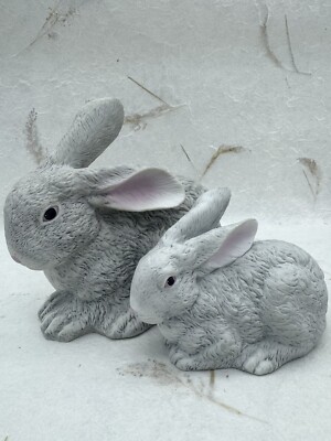 VTG Gray Bunnies Rabbits Celebrations By Silvestri Ceramic Set Of 2 AS IS READ