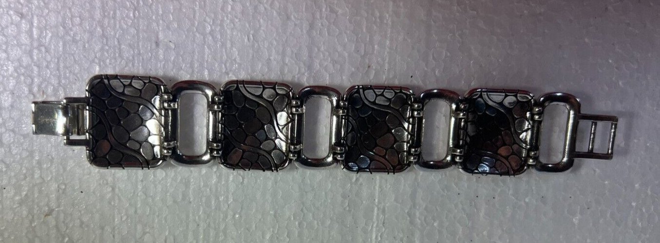 Brighton Silver Tone Geometric Rectangular Carved… - image 2