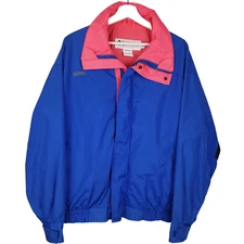 Vtg Mens COLUMBIA Sportswear Bugaboo Ski Jacket Winter Neon Blue Pink Size M 90s