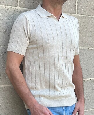 Polo Herren Baumwolle A Coste Strick Jersey Kurze Ärmel 100% Made IN Italy