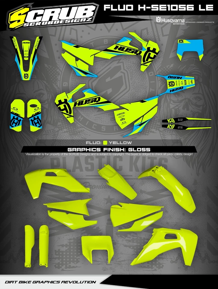 Plásticos + Gráficos Husqvarna TE FE 2020 2021 2022 2023 Amarillo Neón Foto 4 de 4