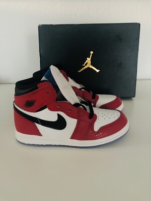 Air Jordan 1 Retro High Spider Man Origin Story TD 10C AQ2665 602 Kids Gr 27
