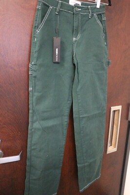 Fashion Nova Focus On Me Straight Leg Utility Jean Green Size 1