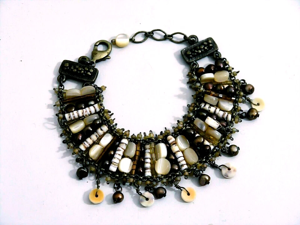 Nature Woman Bracialet Natürliche Stones/Mother Of Perlen / Bernstein W Pendands - Bild 2 von 3