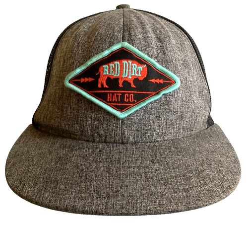 Red Dirt Hat Co. Hat - Trucker - Mesh - Adjustable - Snapback Black/Grey Bison