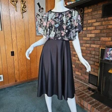 Vtg 70s SATC Disco Sheer Scarf Flutter Blouson Studio 54 Swing Skirt Dress S/M