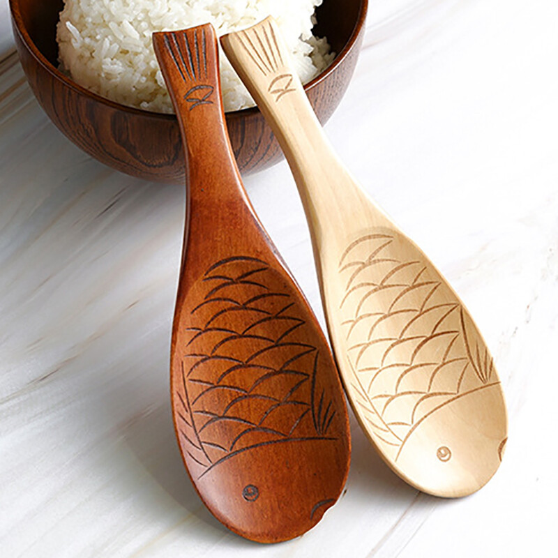 Retro Japanese Fish Shape Rice Spoon Cute Nature Wooden Non-stick Rice ...
