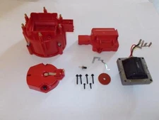 6 CYLINDER RED HEI Distributor Cap, Coil Cover & Rotor Kit & 65k Volt Coil V6 