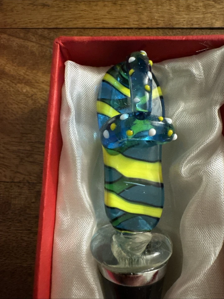 Sandalia chancla LS Arts azul y verde vidrio soplado metal botella de vino tapón Foto 4 de 4