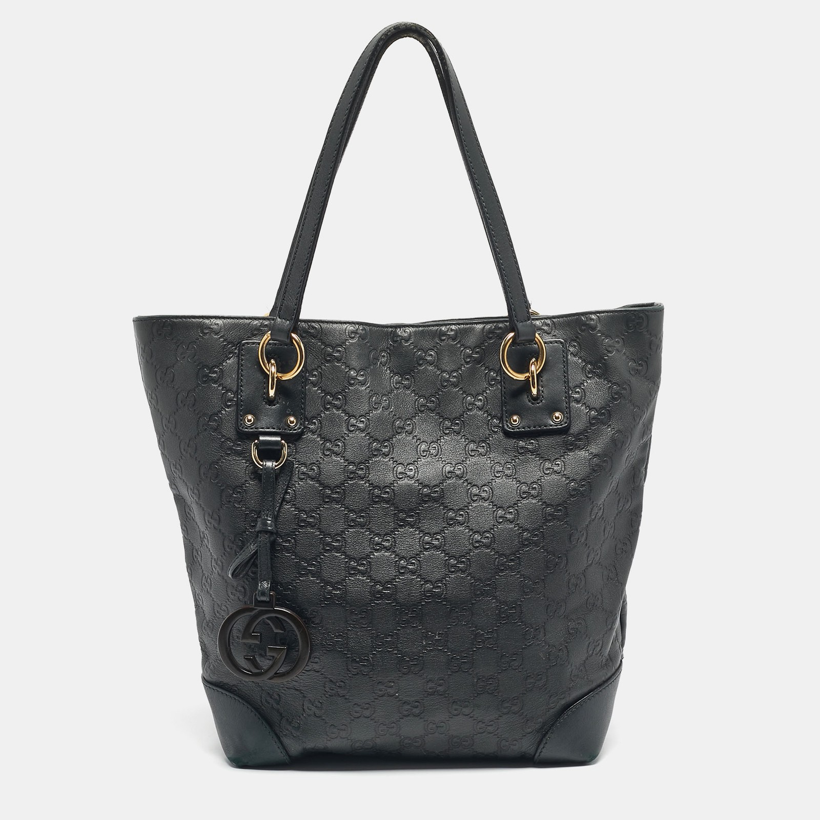 Gucci Black Guccissima Leather Charm Tote Bag