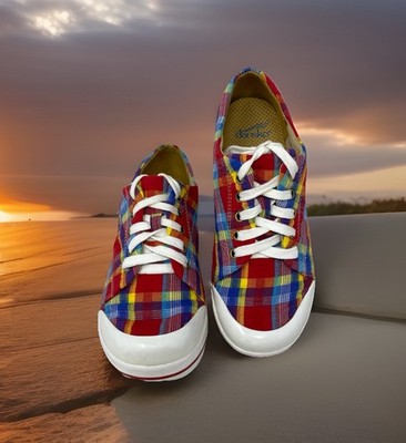 Dansko Womens Veda Madras Red Plaid Lace-Up Sneakers Clogs EU 37 US 6.5-7