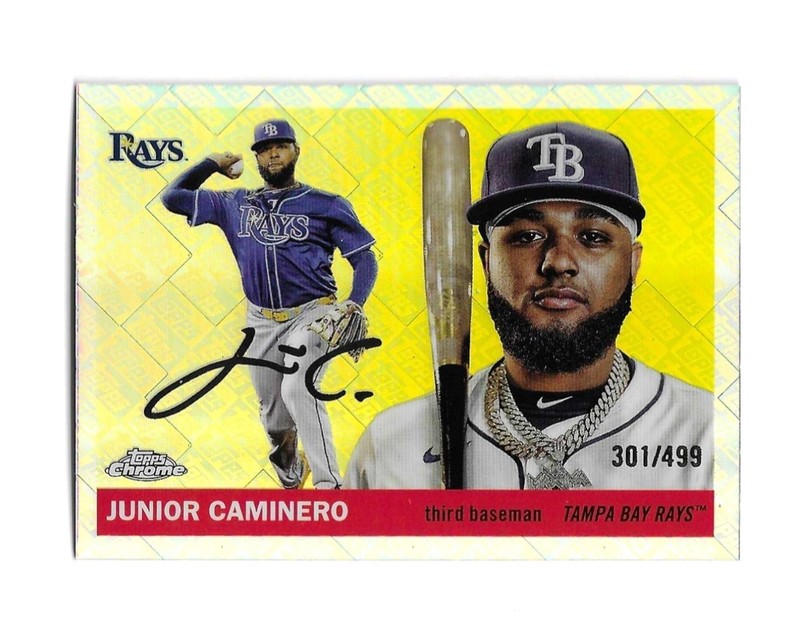 2025 Topps Chrome Platinum Baseball Junior Caminero Topps Logo Refractor 301/499