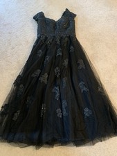 Black Formal Dress with Lace and Sequin Embellishments Short Sleeve