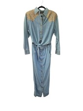 Karen Kane Vintage Denim Button-Front Maxi Dress with Leopard Yoke Size 10
