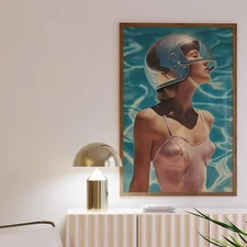 Retro Space Girl Pool Print Mid Century Modern Wall Art Vintage 70'S Poster