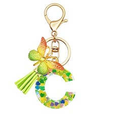 TTYY Initial Letter Keychains for Girls Women Pink Purple Green Heart Letter C